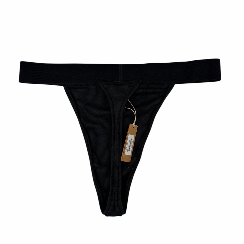 SKIMS Cotton Rib Thong Soot Black Size L NWT - Picture 6 of 7